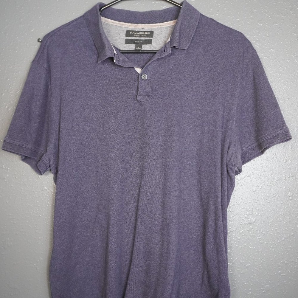Banana Republic Men Navy Blue Luxury Touch Slim Fit Short Sleeve Polo Size Large